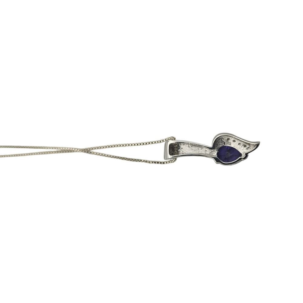 Sterling Silver 925 Inlay Fire Blue Opal Amethyst Necklace Pendant Chain - Picture 5 of 8